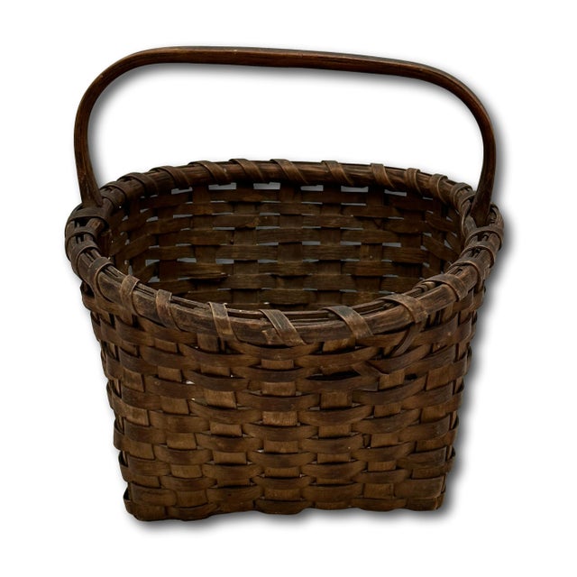 Late 19th Century Excellent Small Size Antique New England American Hand Woven Ash Wood Splint Berry Gathering Basket For Sale - Image 5 of 18