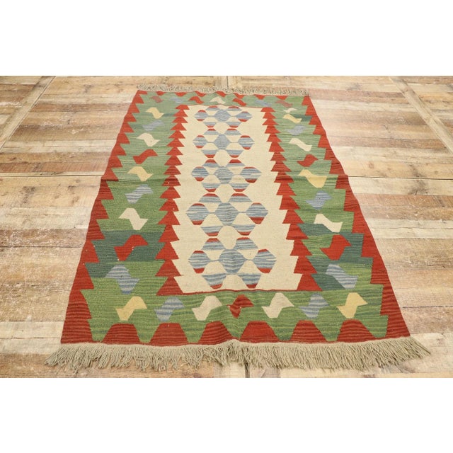 Textile Vintage Persian Shiraz Kilim Rug - 03'09 X 05'07 For Sale - Image 7 of 9