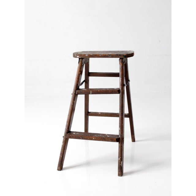 Antique Wood Step Ladder Stool For Sale - Image 9 of 15