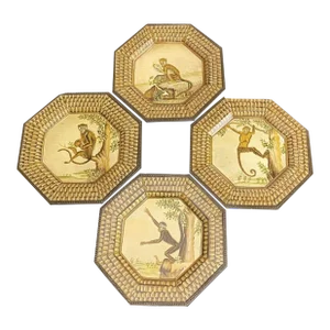 Vintage Hand Painted Monkey Decorative Plates - Set of 4