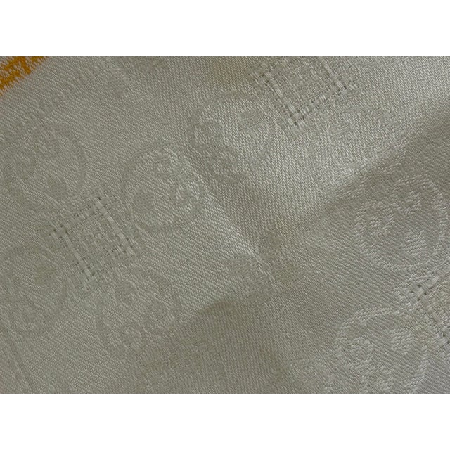 Vintage European Linen Napkins, Blue & Mustard Jacquard Plaid With Damask Border, Hemstitched - Set of 6 For Sale - Image 4 of 12