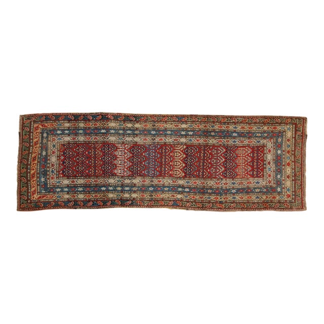 1890s Antique Armenian Karabagh Boteh Panel Wool Rug Runner For Sale