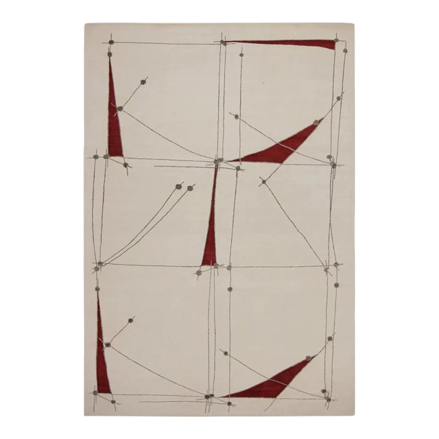 Rug & Kilim’s White Minimalist Mid-Century Modern Style Rug in Geometric Pattern For Sale