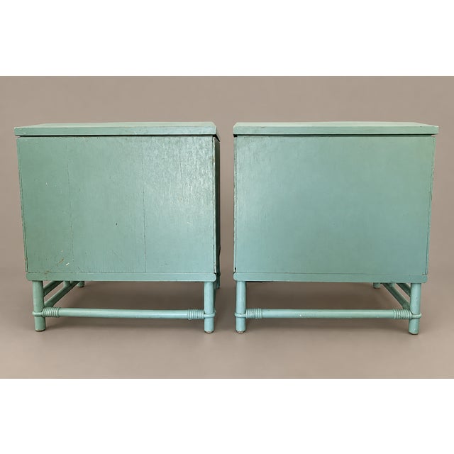 Wood Vintage Ficks Reed Style Kaplan & Fox Faux Bamboo Nightstands or Side Tables - A Pair For Sale - Image 7 of 10