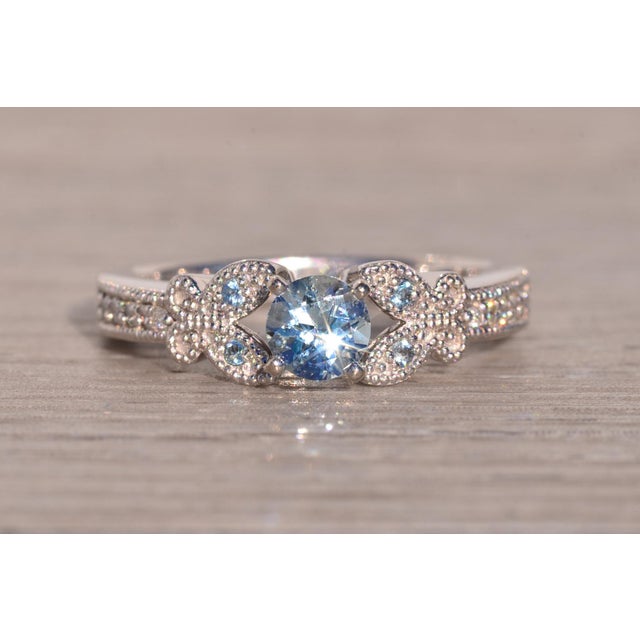 The Sarlat: Aquamarine Engagement Ring with Natural Diamonds in Platinum For Sale - Image 9 of 11