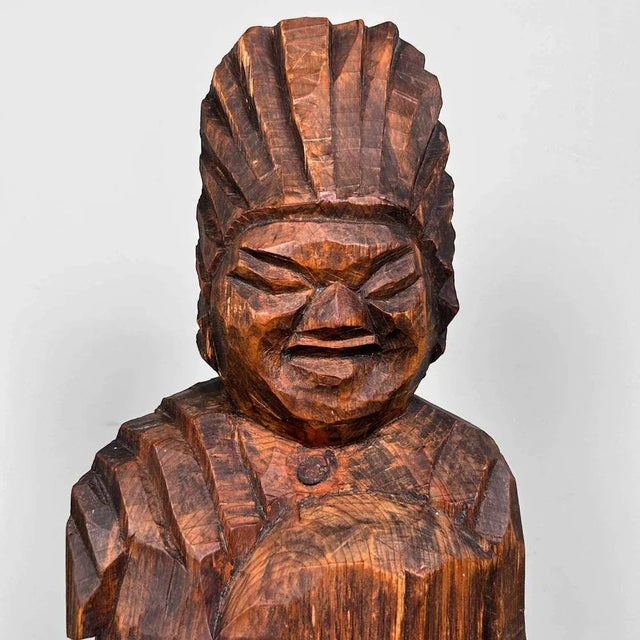 Beautiful weathered wooden (Tateyama cedar) statue of a guardian deity. This type of Japanese wood carving is called...
