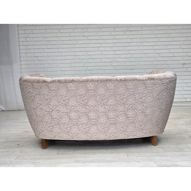 Danish 2-Seater Banana Sofa in Light Green-Gray Furniture Velour, 1970s For Sale - Image 14 of 18