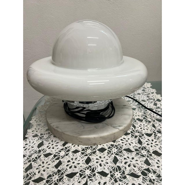 Space Age UFO Table Lamp in Steel with Marble and Opaline Glass, 1970s For Sale - Image 13 of 14