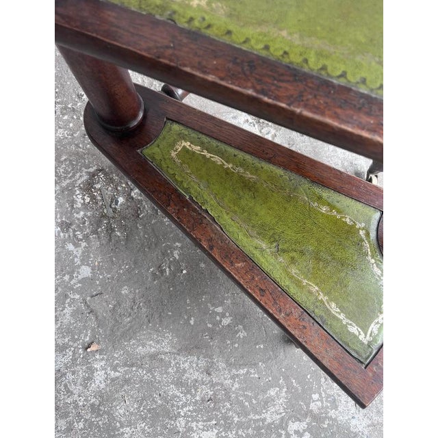 English Wooden Folding Library Steps with Green Leather Treads For Sale - Image 5 of 11