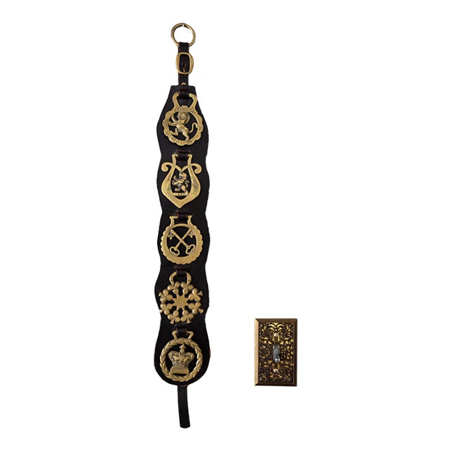 English Equestrian Five Horse Brass Leather Bridle Strap For Sale