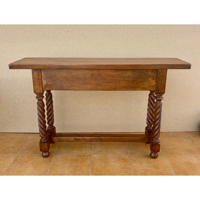 Spanish Carved Console Table with Barley Twist Legs and Two Drawers, 1930s For Sale - Image 12 of 12