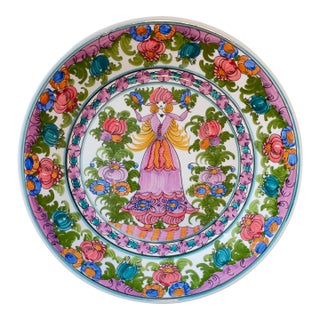 Authentic Skyrian Vintage Floral Handmade Decorative Plate, Signed Tp Skyros, Greece For Sale