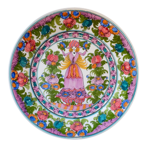 Authentic Skyrian Vintage Floral Handmade Decorative Plate, Signed Tp Skyros, Greece