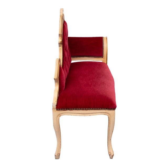 1950s Louis XVI Red Velvet Hall Sofa, France, 1950s For Sale - Image 5 of 12
