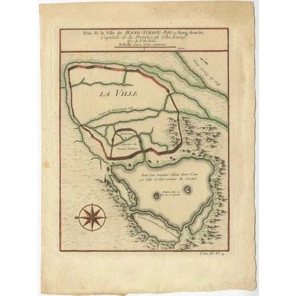 Antique map titled ‘Plan de la ville de Hang-Tcheou-Fou ou Hang-Chew-Fu Capitale de la Province de Che-Kiang’. This...