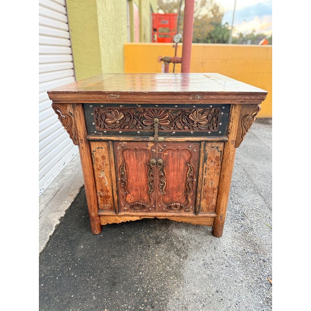 Brown Antique Chinese Shanxi Province Winged Cabinet Table For Sale - Image 8 of 15