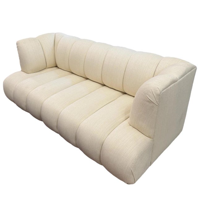 Steve Chase Vintage Creme Channel Sofa For Sale - Image 4 of 6