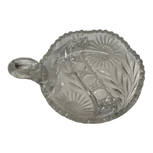 Vintage Crystal Glass Cut Americana Candy Dish / Bowl - Sunflower Motif with Handle