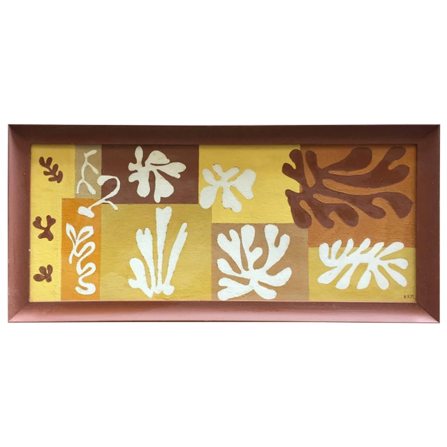 1950s Mid-Century Modern Leaf Acrylic Painting For Sale