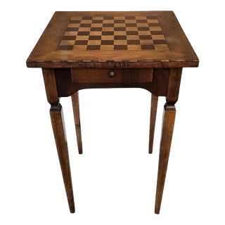 Antique Italian Squared Walnut Burl Inlay Chess Game Table, 1890s For Sale
