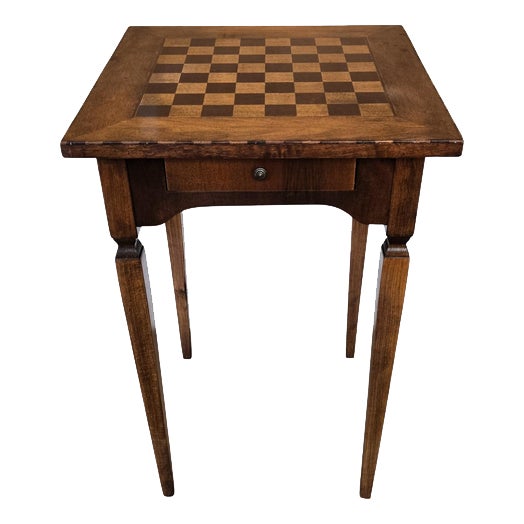 Antique Italian Squared Walnut Burl Inlay Chess Game Table, 1890s For Sale