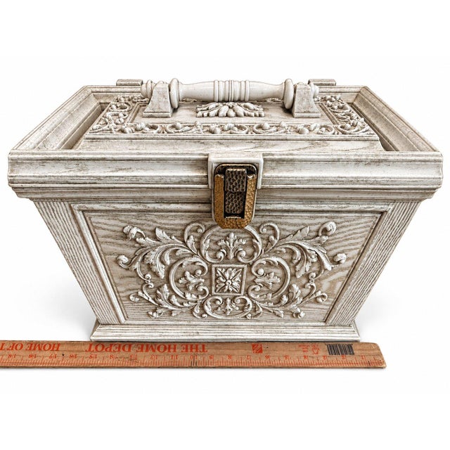 Traditional Max Klein Vintage Sewing Box Ornate Plastic Faux Wood Design 1970s For Sale - Image 3 of 6