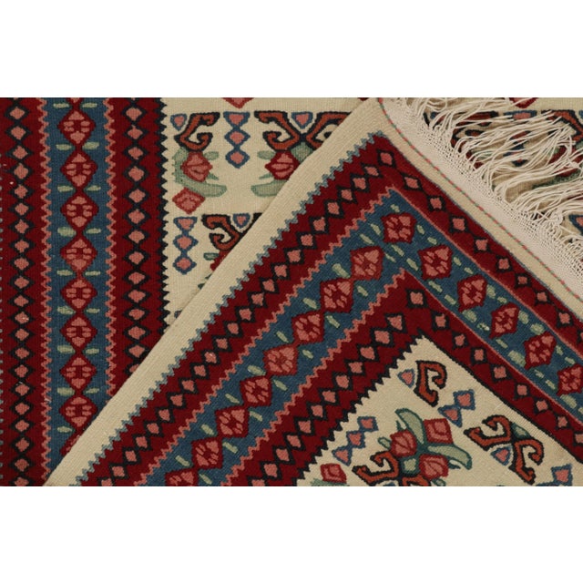 Textile Vintage Persian Senneh Kilim Rug in Beige With Red, and Green Tribal Patterns For Sale - Image 7 of 8
