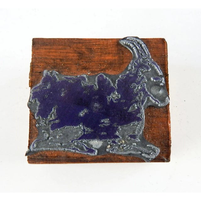 Mid 20th Century Mid Century Etched Metal & Wood Print Block of Goat For Sale - Image 5 of 5