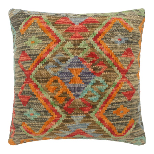 Rustic Turkish Reed Hand Woven Kilim Pillow For Sale