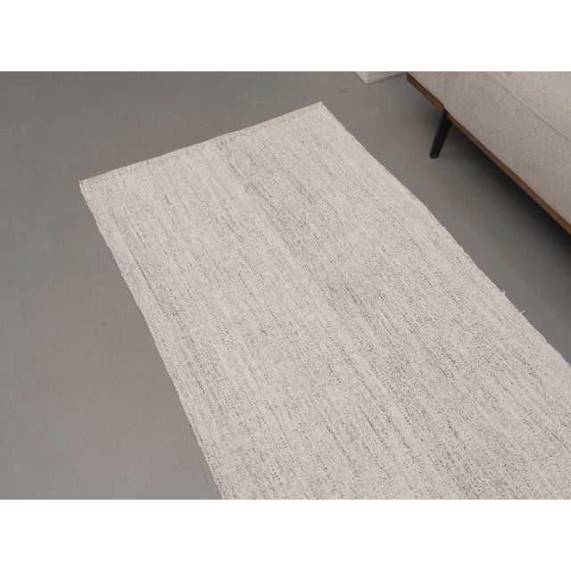 1970s 1970s Vintage Handmade Wool Cotton White Runner Rug For Sale - Image 5 of 11