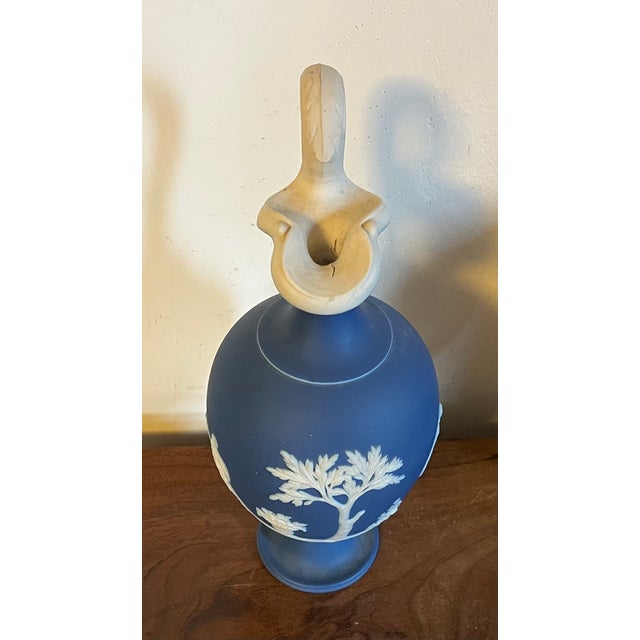 Antique 19th Century Wedgwood Dark Blue Jasperware Oinoche Vase, Urn or Ewer Decorated With Apollo and the Muses Circa 1850 For Sale - Image 13 of 18