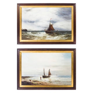 Gustave De Bréanski, Seascape Paintings, 19th-Century, Oil on Canvas, Framed, Set of 2 For Sale