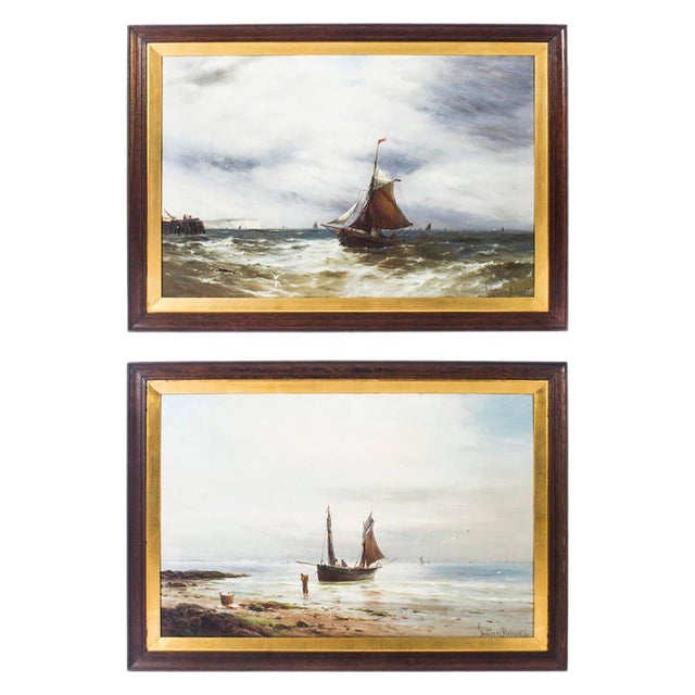 Gustave De Bréanski, Seascape Paintings, 19th-Century, Oil on Canvas, Framed, Set of 2 For Sale