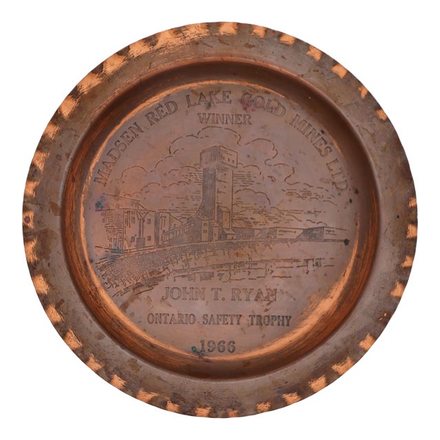 Madsen Red Lake Gold Mines LTD Winner Ontario Safety Trophy 1966 Copper Plate For Sale