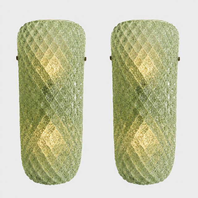 Set of Two Mid-Century Modern Green "Graniglia" Rombus Murano Glass Wall Sconces For Sale - Image 9 of 10