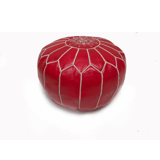 Moroccan Leather Moroccan Pouf Cover For Sale - Image 4 of 7