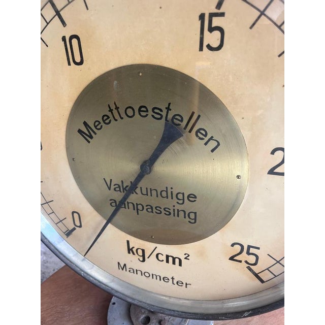 Industrial Large Mid-Century Industrial Pressure Gauge For Sale - Image 3 of 9
