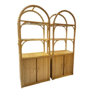 Pencil Reed Rattan Wrapped Etageres, a Pair For Sale
