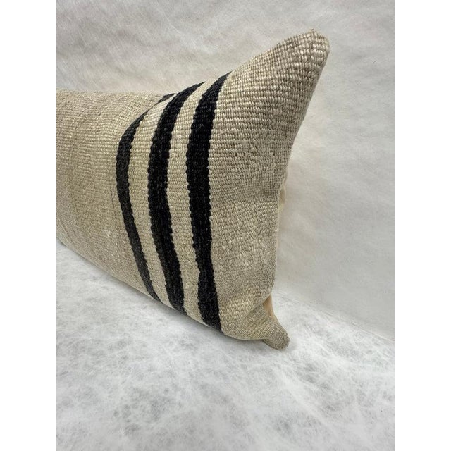 Contemporary Turkish Hemp Pillow Cushion Natural Beige Black Pillow Cushion Cover 16" x 24" For Sale - Image 3 of 4
