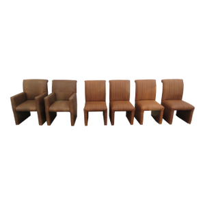 Hollywood Regency Rattan Wicker Caning Set of Six Dining Chairs 5750