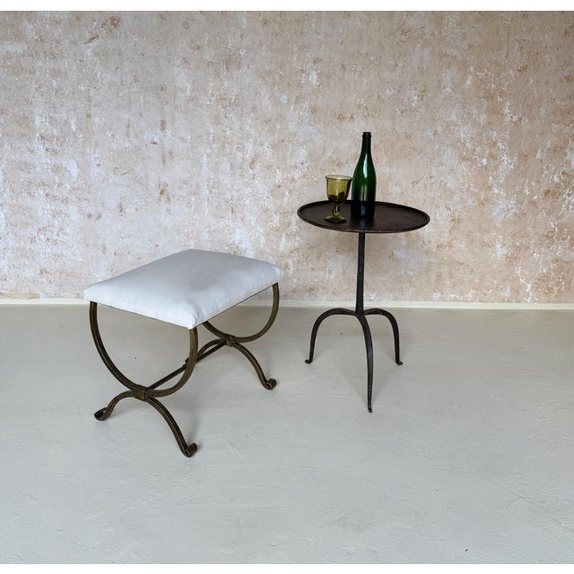Spanish Small Hand Forged Spanish Gilt Iron Bench in Muslin For Sale - Image 3 of 12