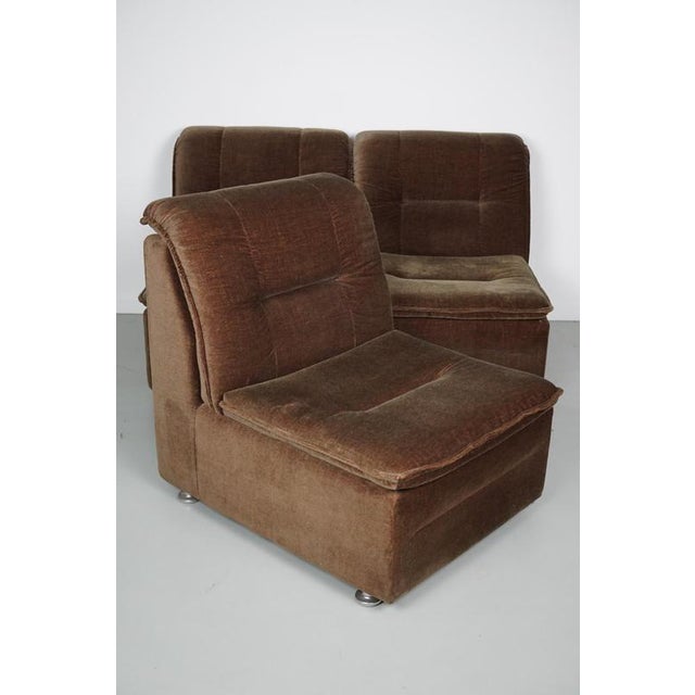 Vintage Brown and Green Velvet Modular Sofa, Set of 3 For Sale - Image 3 of 16