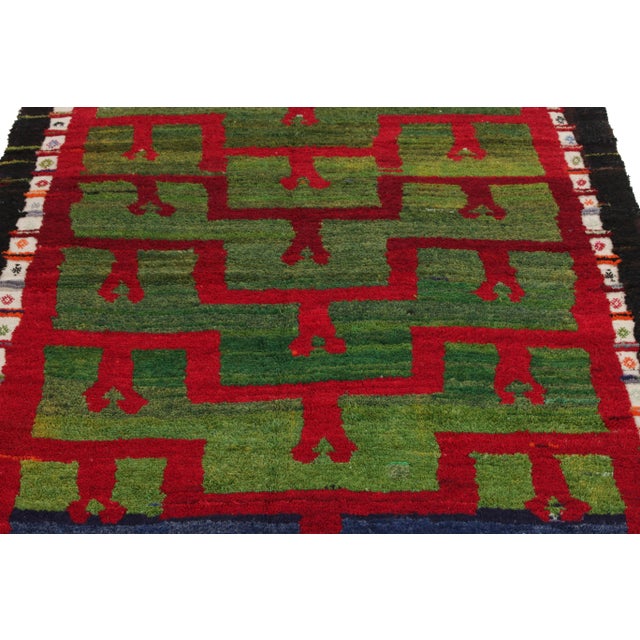 Rug & Kilim 1950s Vintage Tulu Rug, Blue Border With Green and Red Geometric Pattern For Sale - Image 4 of 6