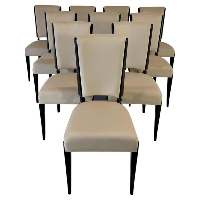 Vintage French Dining Chairs in Black Lacquer and Beige Velvet, 1980s, Set of 10 For Sale - Image 11 of 11