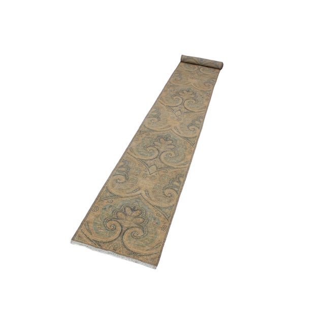 Art Nouveau Boho Chic Ziegler Grey/Blue Wool Runner Rug- 2'7'' X 19'2'' For Sale - Image 3 of 10