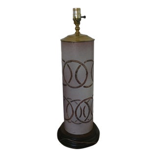 Mid Century Ceramic Table Lamp Incised Geometric Italian Style For Sale