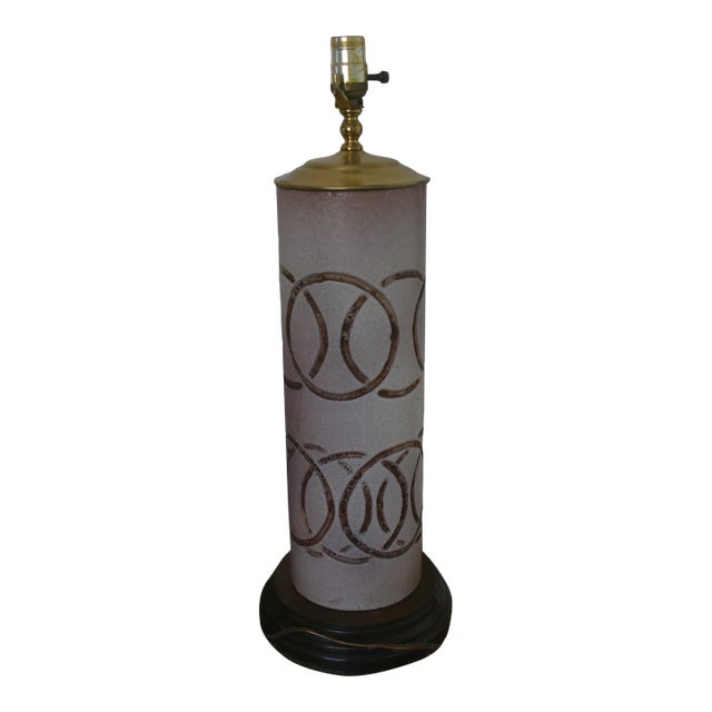 Mid Century Ceramic Table Lamp Incised Geometric Italian Style For Sale