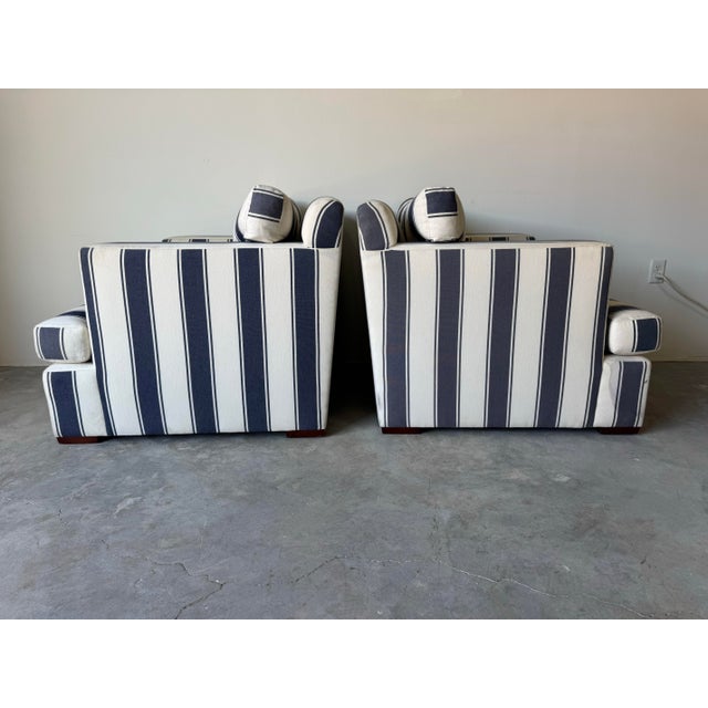 Ralph Lauren Striped Upholstered Arm Lounge Chairs – Pair For Sale - Image 4 of 12