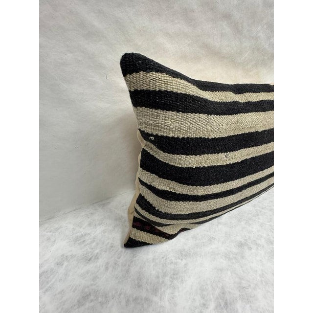 Turkish Hemp Pillow Cushion Natural Beige Black Pillow Cushion Cover 16" x 24" For Sale - Image 4 of 4