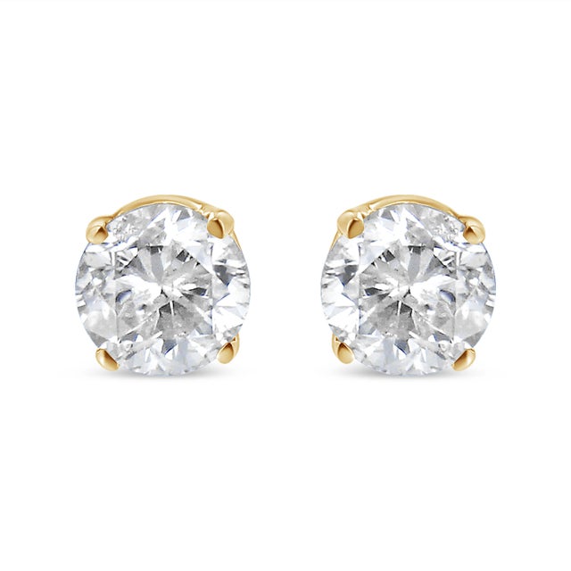 You can never go wrong with these classic 14k yellow gold stud earrings. Each earring features a 4 prong set round cut...